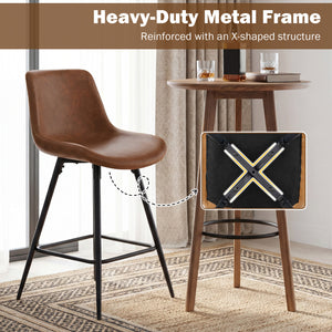 24 Inch Bar Stools Set of 4 with Backs and Footrests-Brown