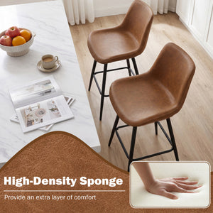 24 Inch Bar Stools Set of 2 with Backs and Footrests-Brown