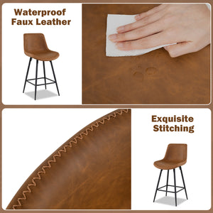24 Inch Bar Stools Set of 2 with Backs and Footrests-Brown