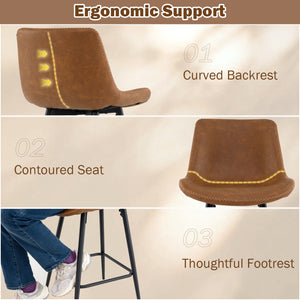 24 Inch Bar Stools Set of 2 with Backs and Footrests-Brown
