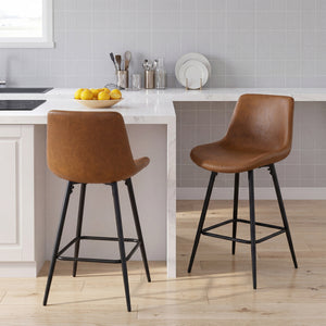24 Inch Bar Stools Set of 2 with Backs and Footrests-Brown