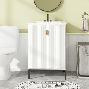 24 Inch Bathroom Vanity with Sink Combo and Adjustable Shelf-White