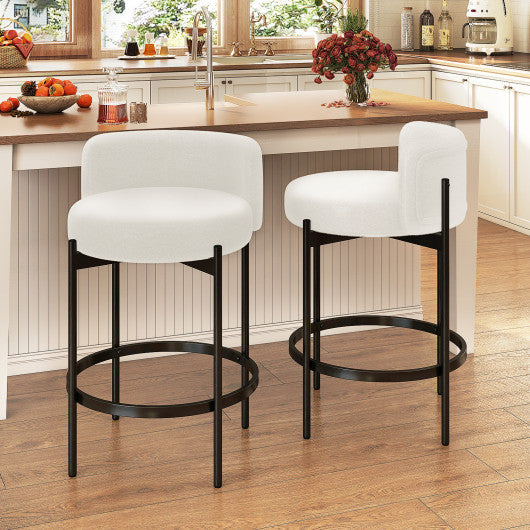 24 Inch Boucle Counter Stools Set of 2 with Curved Backrest