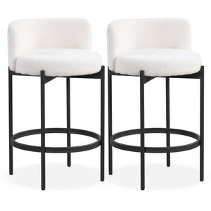 24 Inch Boucle Counter Stools Set of 2 with Curved Backrest