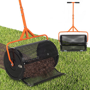 24 Inch Compost Spreader Peat Moss Spreader Roller with Height-Adjustable T-Shaped Handle-Orange