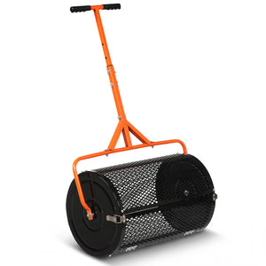 24 Inch Compost Spreader Peat Moss Spreader Roller with Height-Adjustable T-Shaped Handle-Orange