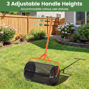 24 Inch Compost Spreader Peat Moss Spreader Roller with Height-Adjustable T-Shaped Handle-Orange