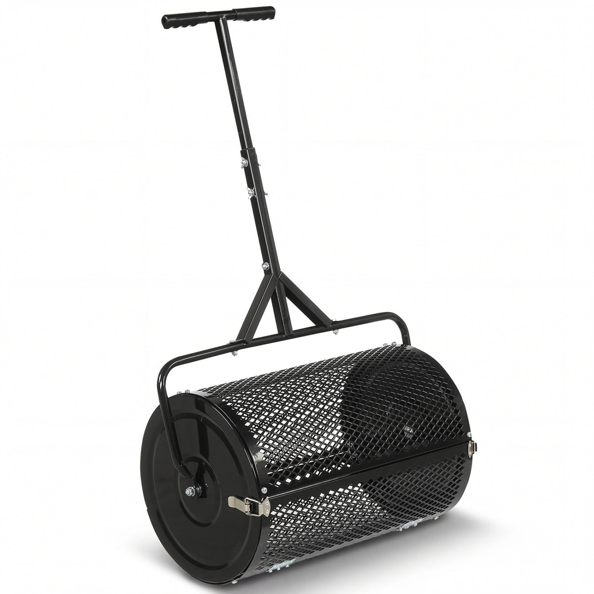 24 Inch Compost Spreader Peat Moss Spreader Roller with Height-Adjustable T-Shaped Handle-Black