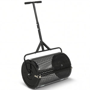 24 Inch Compost Spreader Peat Moss Spreader Roller with Height-Adjustable T-Shaped Handle-Black