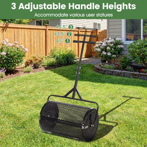 24 Inch Compost Spreader Peat Moss Spreader Roller with Height-Adjustable T-Shaped Handle-Black