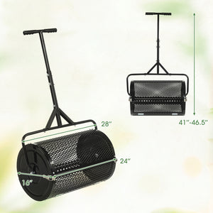 24 Inch Compost Spreader Peat Moss Spreader Roller with Height-Adjustable T-Shaped Handle-Black