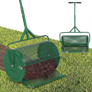 24 Inch Compost Spreader Peat Moss Spreader Roller with Height-Adjustable T-Shaped Handle-Green