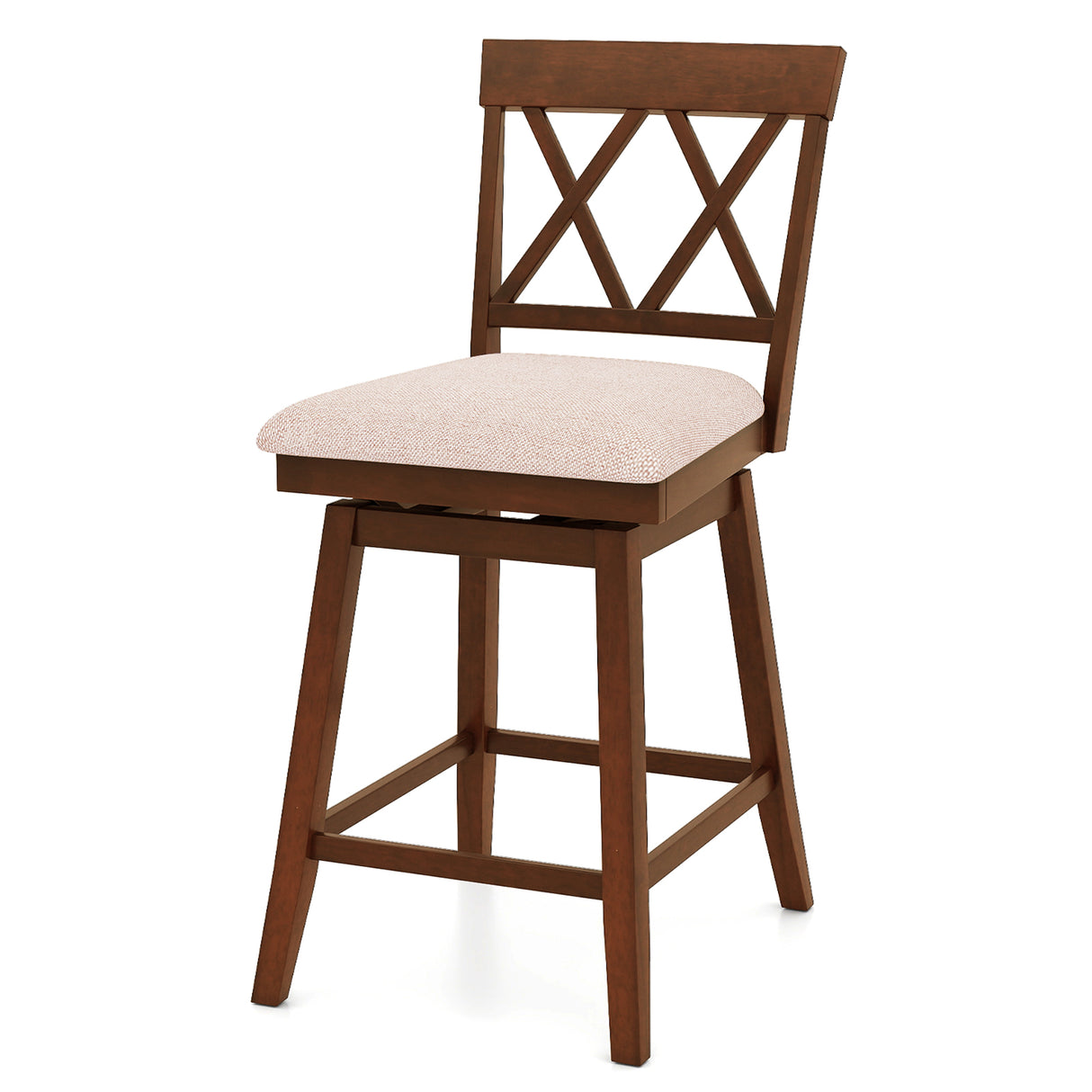 24 Inch Counter Height Barstools with Backrest and Upholstered Seat Cushion for Kitchen Dining Room-Oak