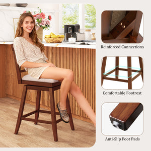 24 Inch Counter Height Barstools with Backrest and Upholstered Seat Cushion for Kitchen Dining Room-Oak