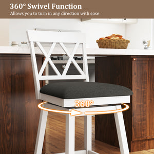 24 Inch Counter Height Barstools with Backrest and Upholstered Seat Cushion for Kitchen Dining Room-White