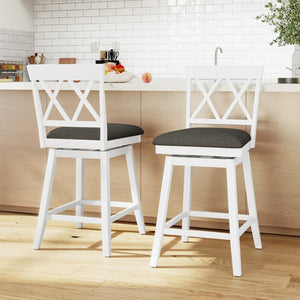 24 Inch Counter Height Barstools with Backrest and Upholstered Seat Cushion for Kitchen Dining Room-White