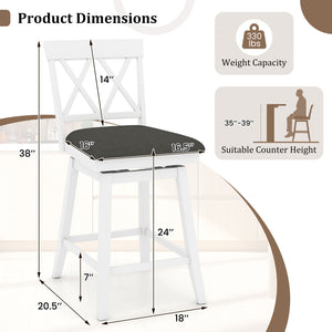 24 Inch Counter Height Barstools with Backrest and Upholstered Seat Cushion for Kitchen Dining Room-White
