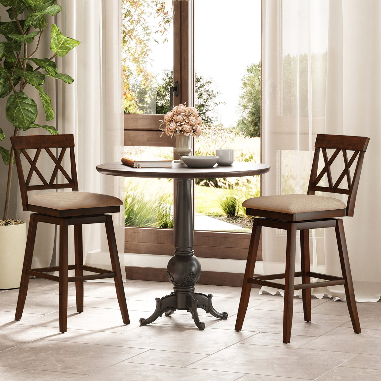 24 Inch Counter Height Barstools Set of 2 with Backrest and Seat Cushion-29 inches