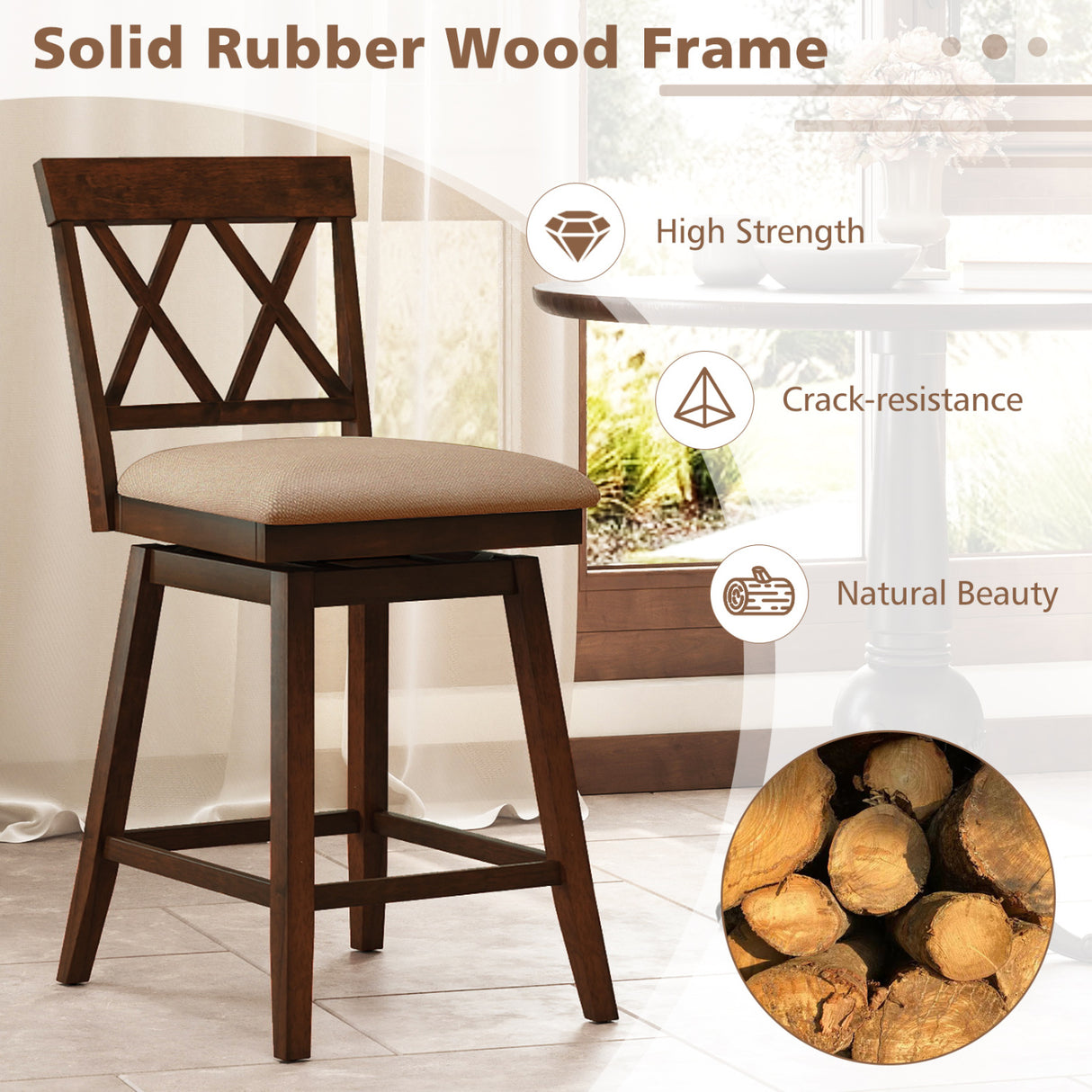 24 Inch Counter Height Barstools Set of 2 with Backrest and Seat Cushion-24 Inches