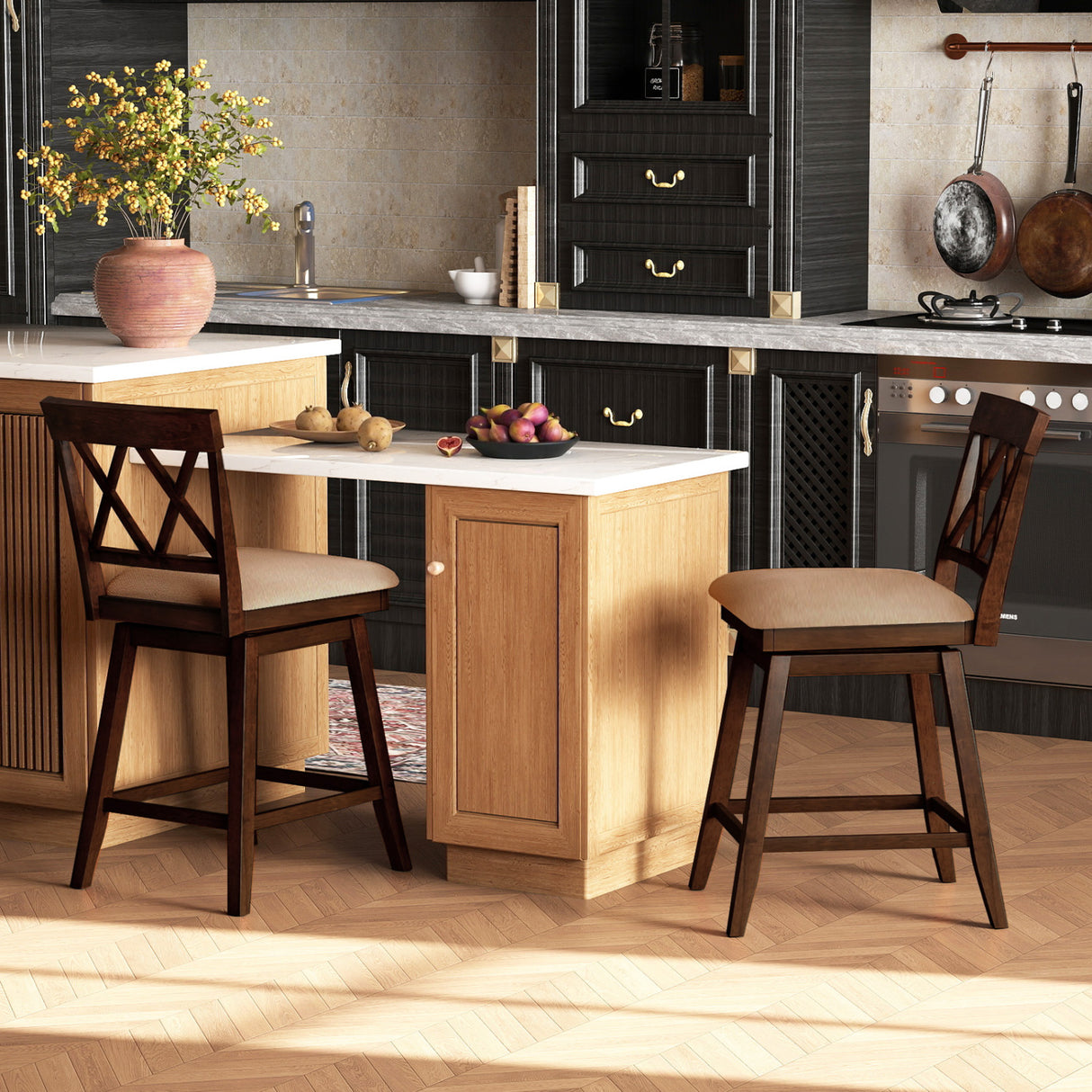 24 Inch Counter Height Barstools Set of 2 with Backrest and Seat Cushion-24 Inches