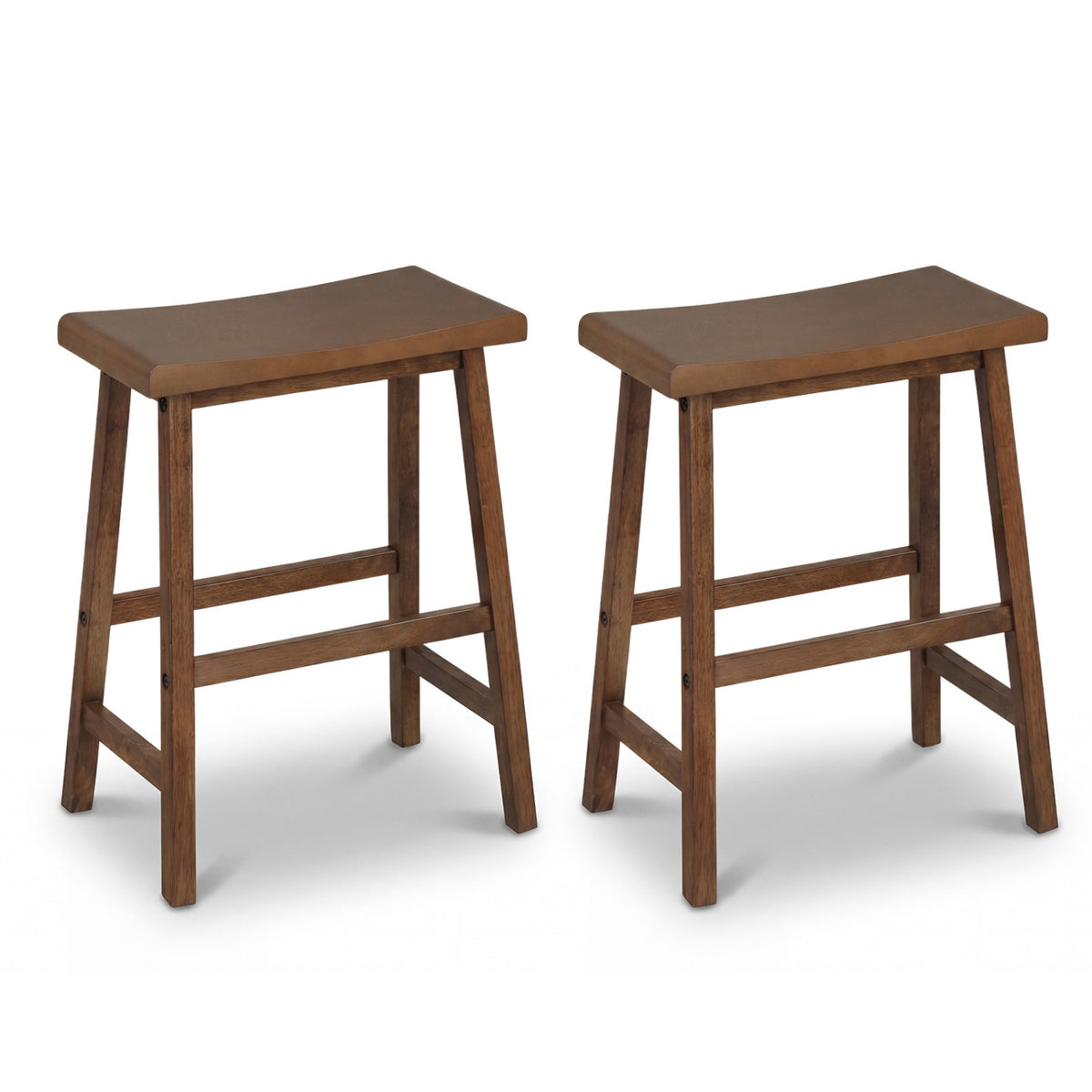 24 Inch Counter Height Stools Solid Wood Saddle Bar Stools Set of 2-Brown