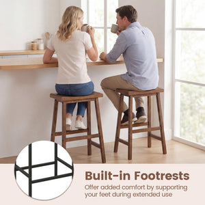 24 Inch Counter Height Stools Solid Wood Saddle Bar Stools Set of 2-Brown