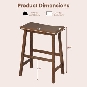 24 Inch Counter Height Stools Solid Wood Saddle Bar Stools Set of 2-Brown
