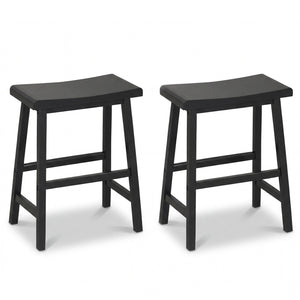 24 Inch Counter Height Stools Solid Wood Saddle Bar Stools Set of 2-Black