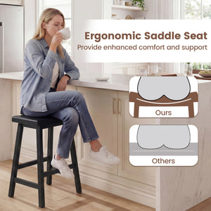 24 Inch Counter Height Stools Solid Wood Saddle Bar Stools Set of 2-Black