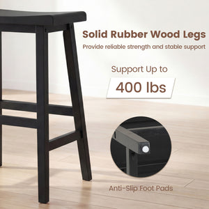 24 Inch Counter Height Stools Solid Wood Saddle Bar Stools Set of 2-Black