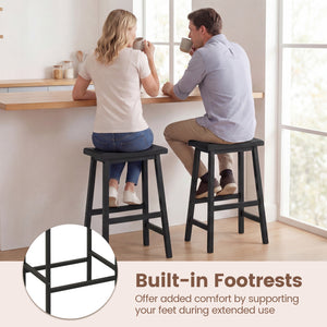 24 Inch Counter Height Stools Solid Wood Saddle Bar Stools Set of 2-Black
