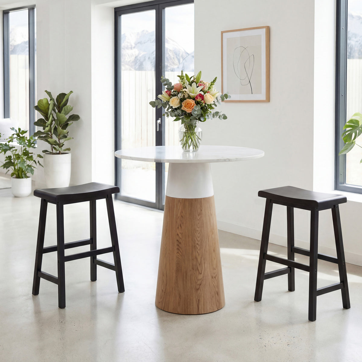 24 Inch Counter Height Stools Solid Wood Saddle Bar Stools Set of 2-Black