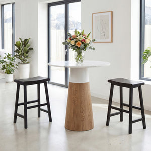24 Inch Counter Height Stools Solid Wood Saddle Bar Stools Set of 2-Black