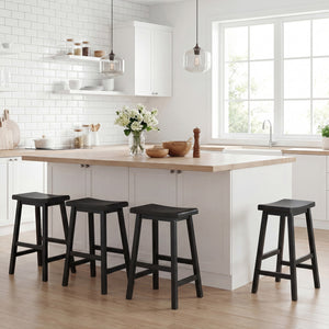24 Inch Counter Height Stools Solid Wood Saddle Bar Stools Set of 2-Black