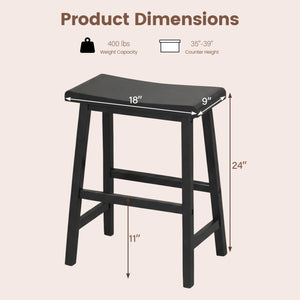 24 Inch Counter Height Stools Solid Wood Saddle Bar Stools Set of 2-Black