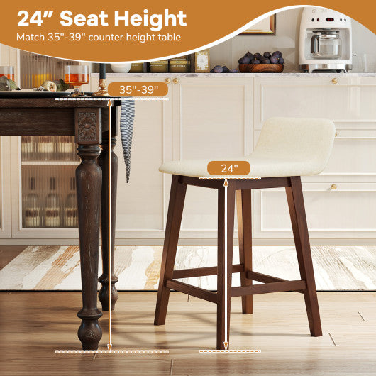 Wooden Dining Chairs Set of 2 with Linen Fabric Upholstered and Rubber Wood Frame-Brown