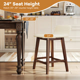 Wooden Dining Chairs Set of 2 with Linen Fabric Upholstered and Rubber Wood Frame-Brown
