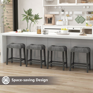 24 Inch Set of 2 Saddle Bar Stools with Padded Seat-Gray