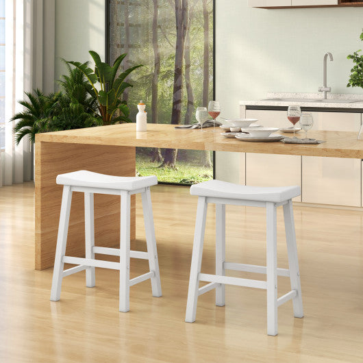 Set of 2 24 Inch Counter Height Stools with Solid Wood Legs-White