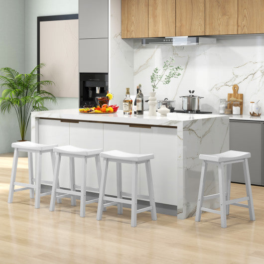 Set of 2 24 Inch Counter Height Stools with Solid Wood Legs-White