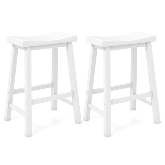 Set of 2 24 Inch Counter Height Stools with Solid Wood Legs-White