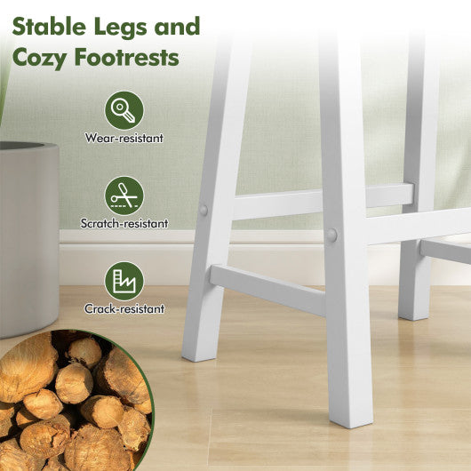 Set of 2 24 Inch Counter Height Stools with Solid Wood Legs-White
