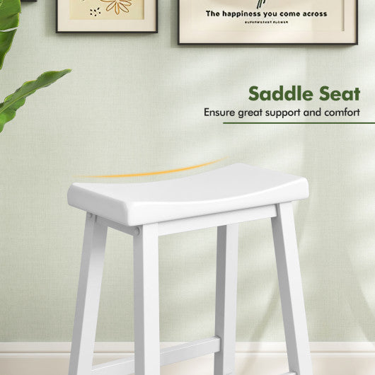 Set of 2 24 Inch Counter Height Stools with Solid Wood Legs-White