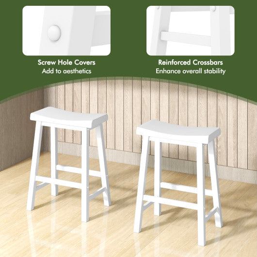 Set of 2 24 Inch Counter Height Stools with Solid Wood Legs-White