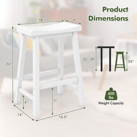 Set of 2 24 Inch Counter Height Stools with Solid Wood Legs-White