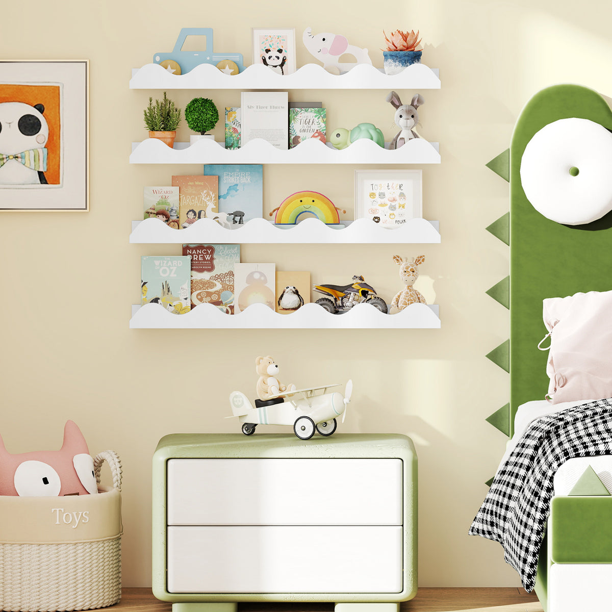 24 Inch Kids Bookshelf Set of 4 Wall-Mounted Picture Ledge Shelf-White