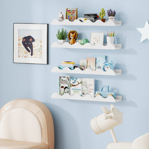 24 Inch Kids Bookshelf Set of 4 Wall-Mounted Picture Ledge Shelf-White