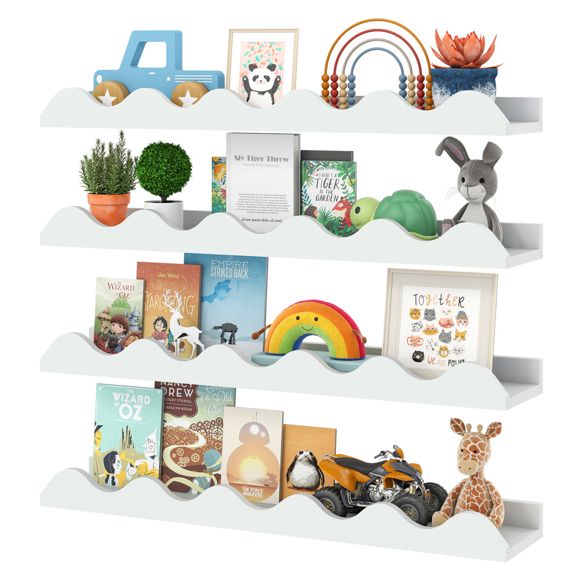 24 Inch Kids Bookshelf Set of 4 Wall-Mounted Picture Ledge Shelf-White