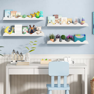 24 Inch Kids Bookshelf Set of 4 Wall-Mounted Picture Ledge Shelf-White