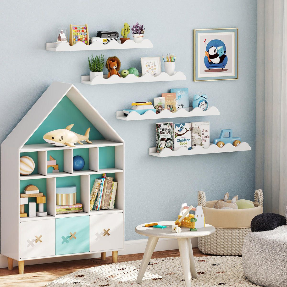 24 Inch Kids Bookshelf Set of 4 Wall-Mounted Picture Ledge Shelf-White